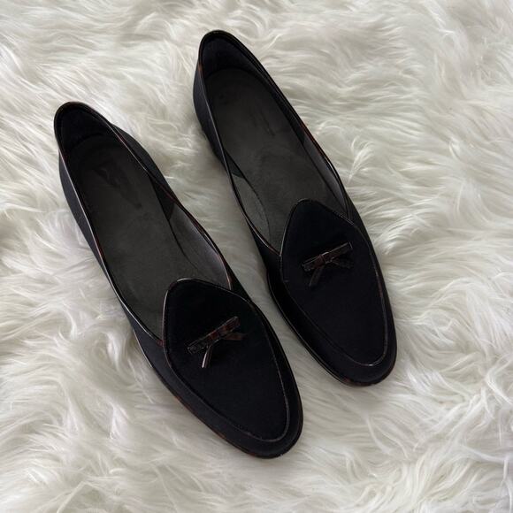Stuart Weitzman | Womens Classic Slip-On Loafer Black Fabric Tortoise Trim Heels - Picture 5 of 9